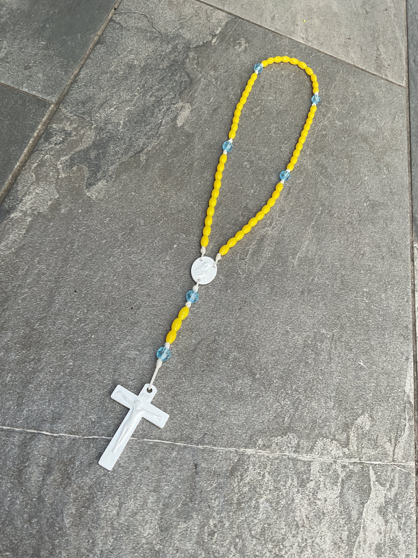 Yellow & blue Rosary (blessed)