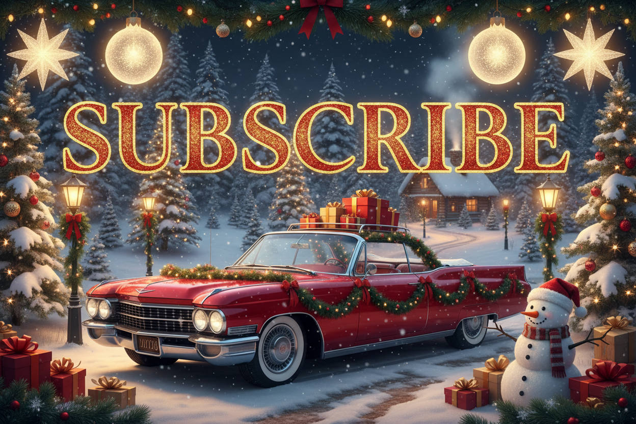 I want it to say subscribe with a car behind it and the background should be Christmas theme 